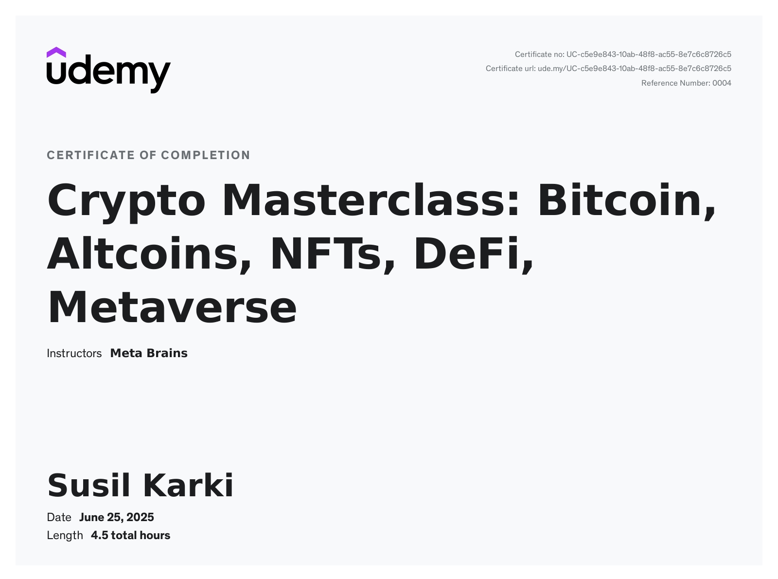Cryptocurrency Certificate