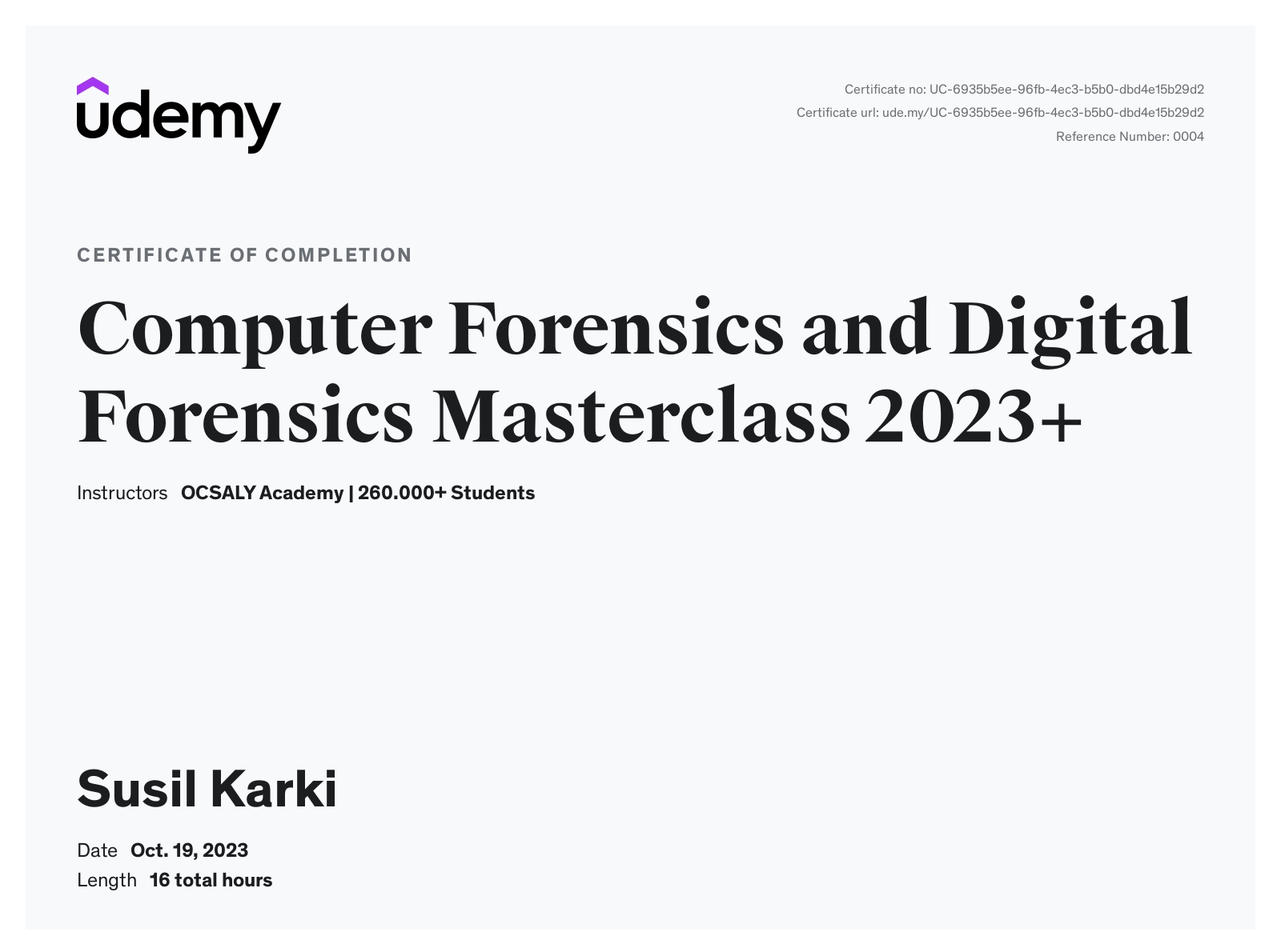 Digital Forensics Certificate